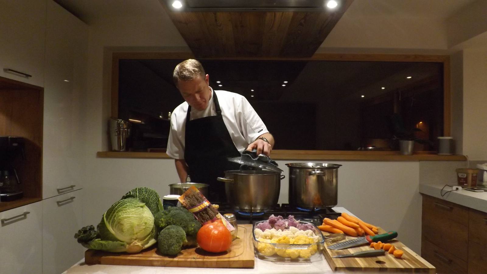 Chef at work in a chalet kitchen